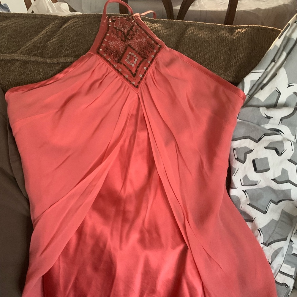 Express clothing top.  Coral blouse with halter neck
